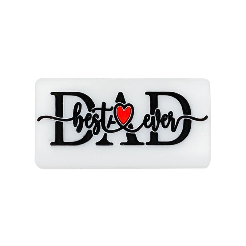 Wholesale 10pcs Cartoon glue love DAD or MOM black and white rectangular silicone beads